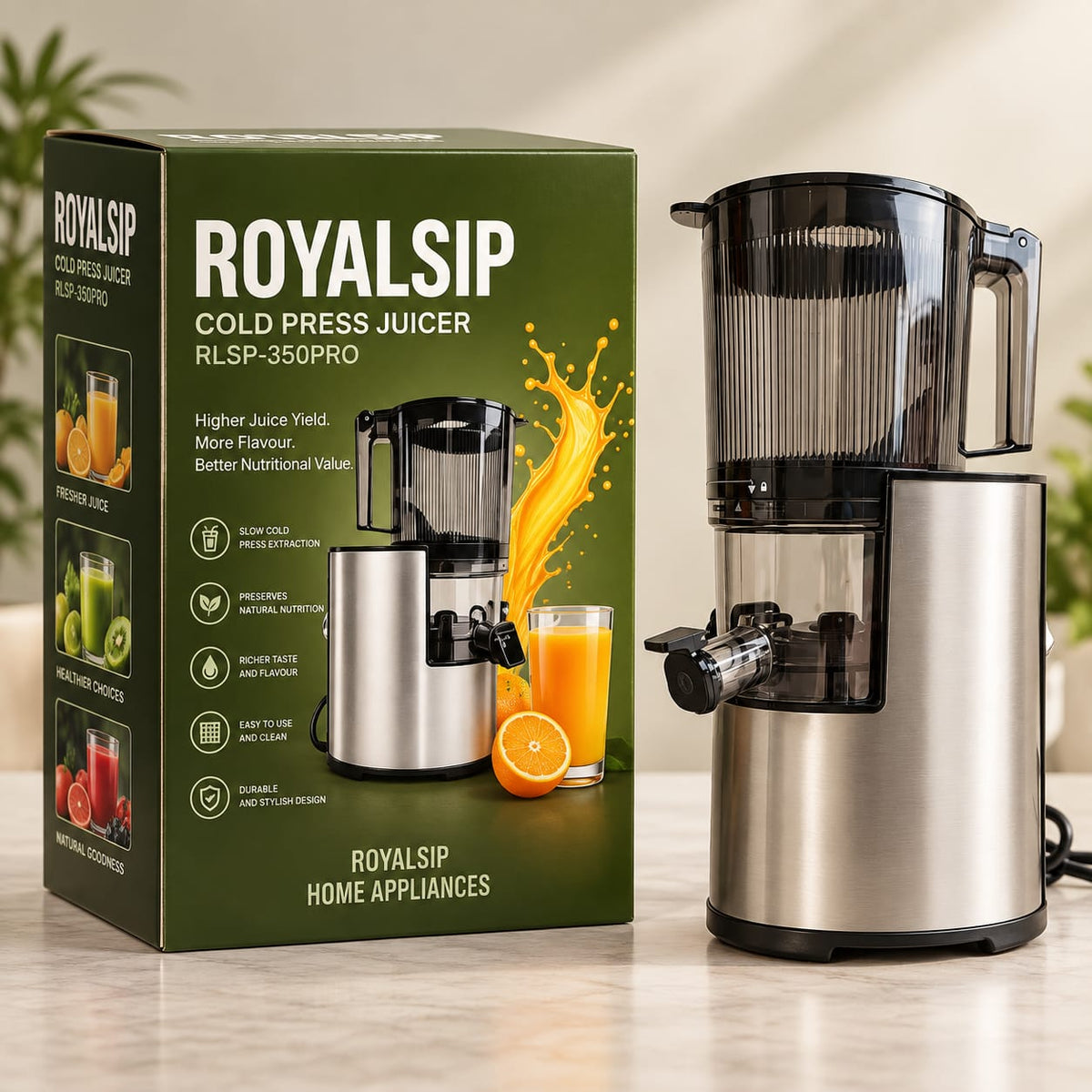 ROYALSIP RLSP-350PRO Cold Press Juicer – 350W Stainless Steel Slow Juicer 40% OFF